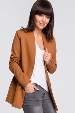 Outlet Żakiet dzianinowy plus size bez zapięcia - karmelowy Do Pracy|Marynarki