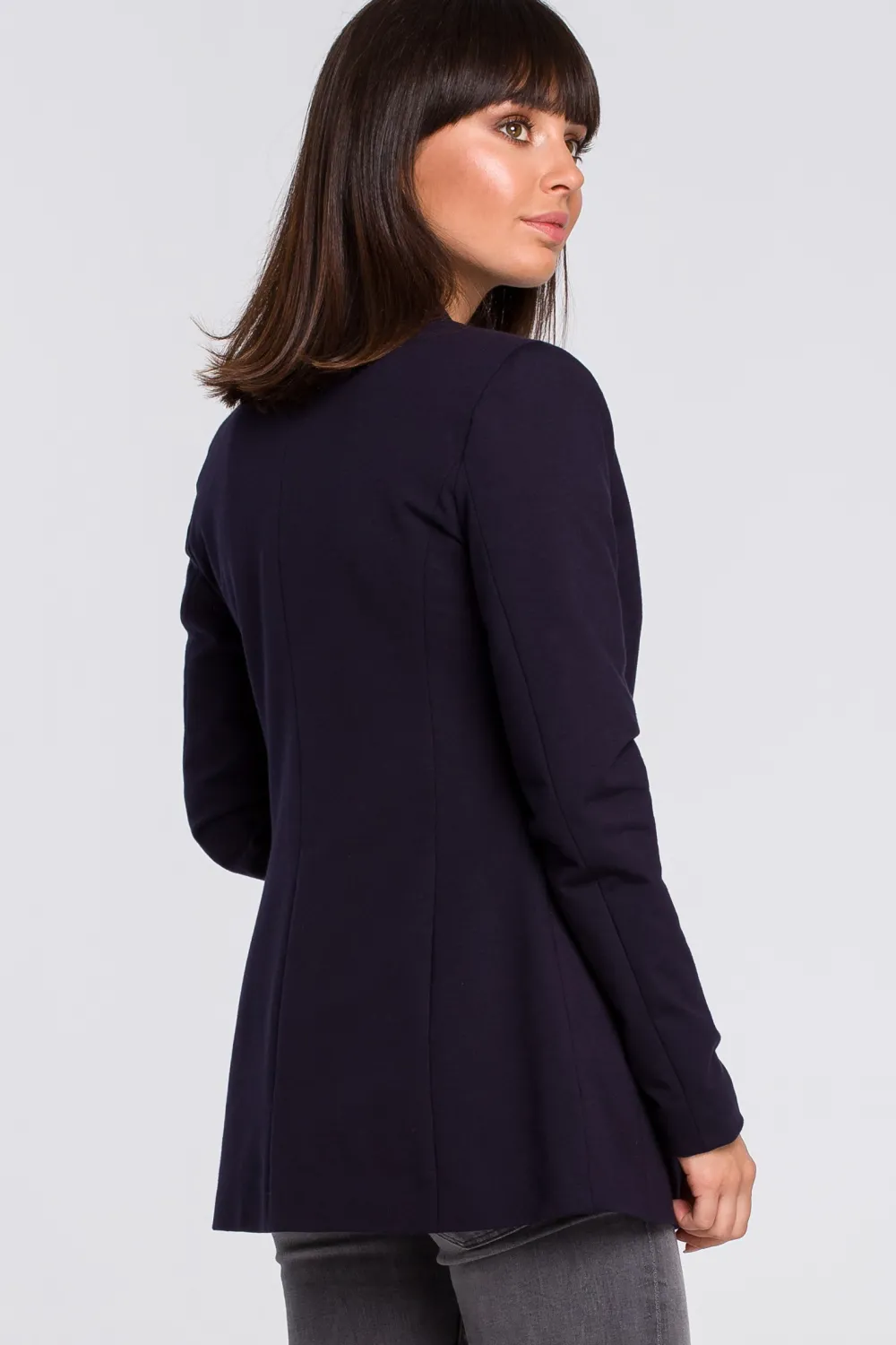 New Żakiet dzianinowy plus size bez zapięcia - granatowy Do Pracy|Marynarki