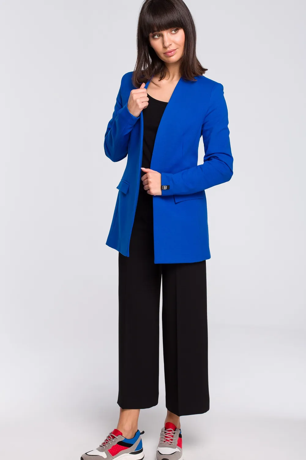 Hot Żakiet dzianinowy plus size bez zapięcia - chabrowy Do Pracy|Marynarki