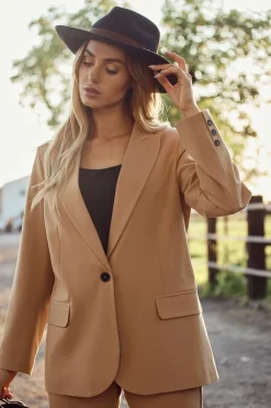 Best Żakiet zapinany na jeden guzik - kamelowy Do Pracy|Marynarki