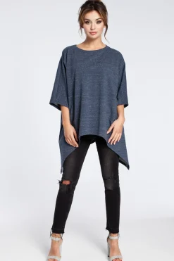 Outlet Asymetryczna bluza oversize - granatowa Odzież Casualowa|Bluzy