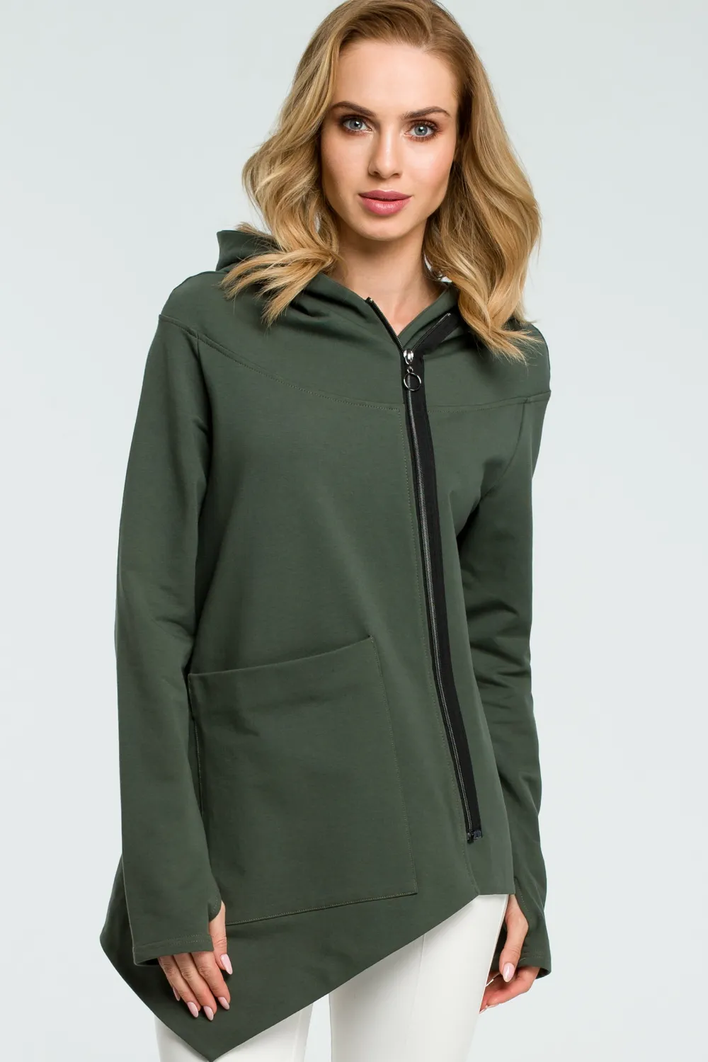 Hot Asymetryczna zasuwana bluzka - militarno-zielona Bluzy