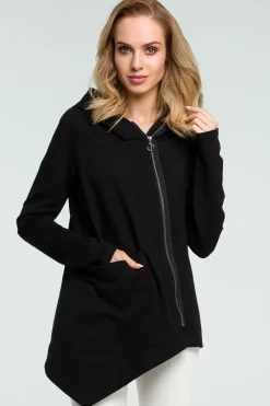 Discount Asymetryczna zasuwana bluzka - czarna Odzież Casualowa|Bluzy