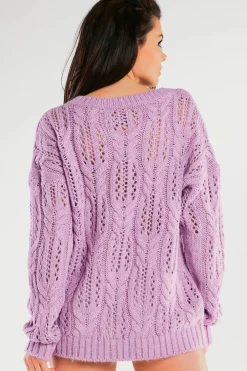 Discount Ażurowy sweter oversize - fioletowy Swetry