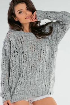 Sale Ażurowy sweter oversize - szary Swetry