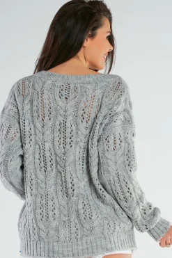 Sale Ażurowy sweter oversize - szary Swetry