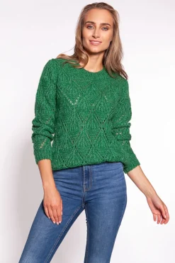 Clearance Ażurowy sweter ze ściągaczami - zielony Swetry