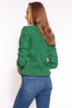 Clearance Ażurowy sweter ze ściągaczami - zielony Swetry