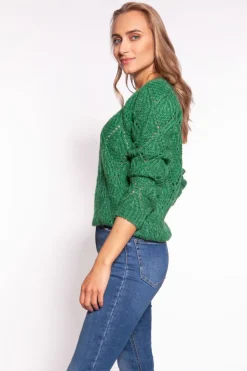 Clearance Ażurowy sweter ze ściągaczami - zielony Swetry