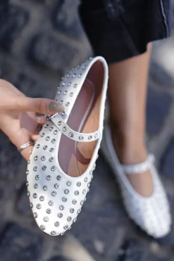 Hot Baleriny z dżetami Una - białe Baleriny|Buty