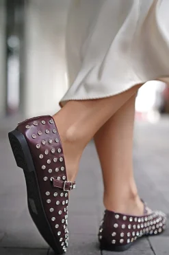 Baleriny z dżetami Una - bordowe Baleriny|Buty