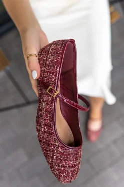 Online Baleriny z paskiem Sabrina - bordowe Baleriny|Buty