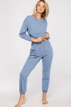 Discount Bawełniana piżaa z buzką i podniai - jeanowa Piżamy|Komplety