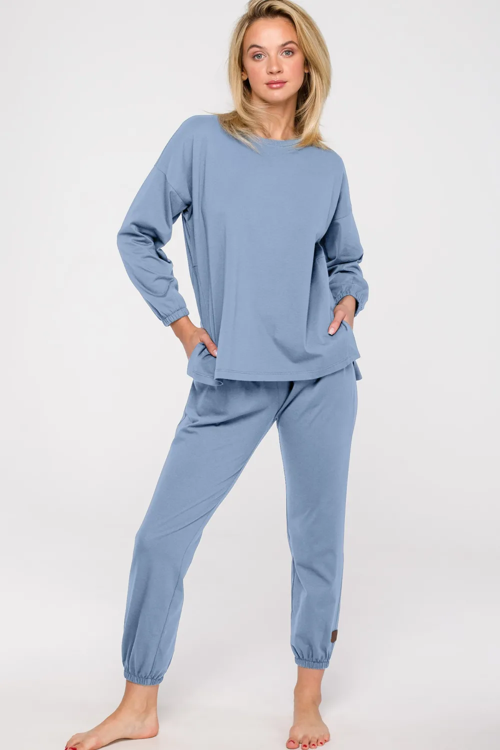 Discount Bawełniana piżaa z buzką i podniai - jeanowa Piżamy|Komplety