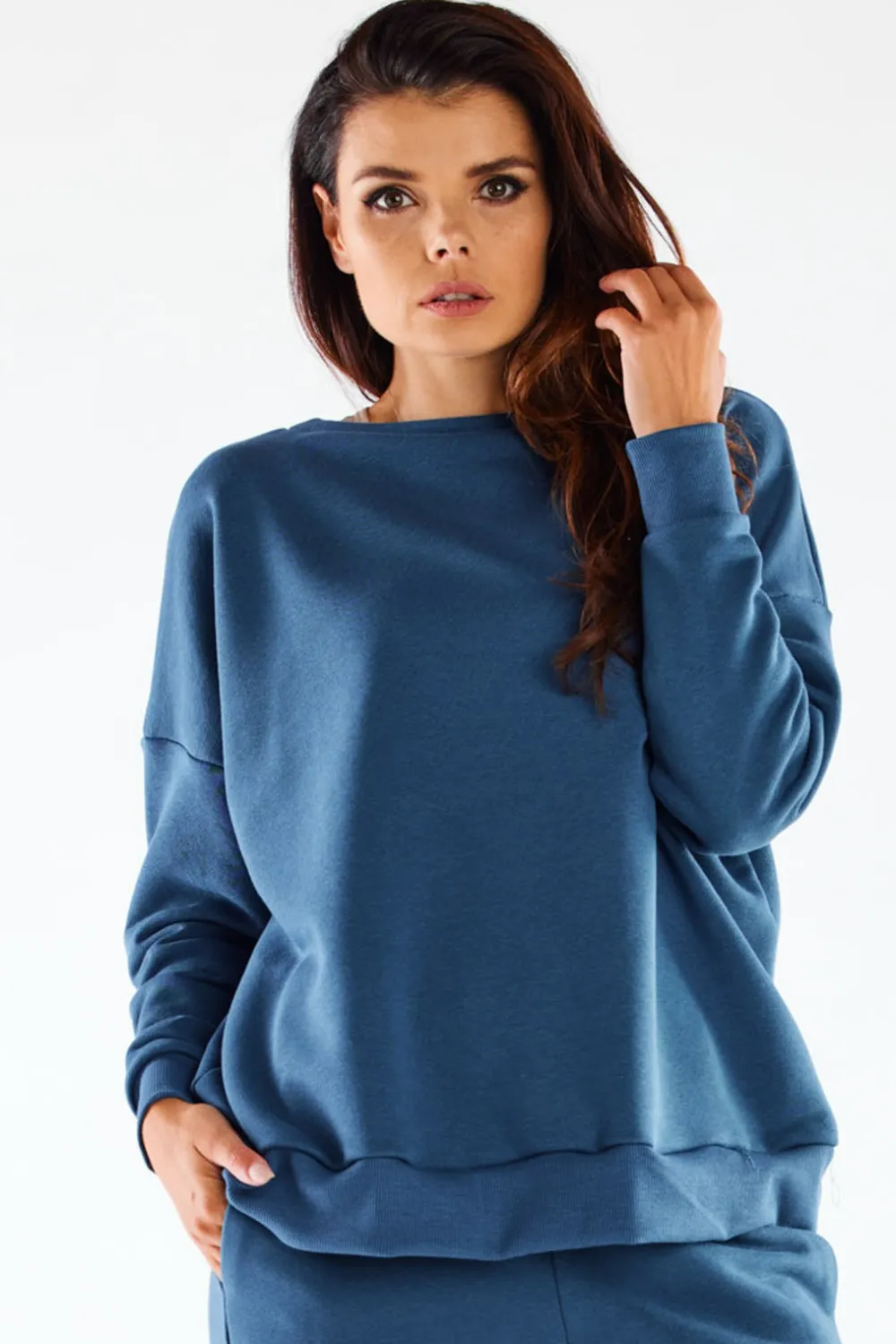 Best Bawełniana bluza o luźnym kroju - niebieska Odzież Casualowa|Dobry Skład