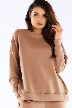 Hot Bawełniana bluza o luźnym kroju - beżowa Odzież Casualowa|Dobry Skład