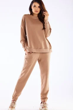 Hot Bawełniana bluza o luźnym kroju - beżowa Odzież Casualowa|Dobry Skład