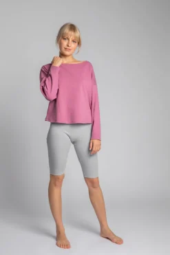 Hot Bawełniana buza z dzianiny prążkowanej - wrzoowa Odzież Casualowa|Bluzy