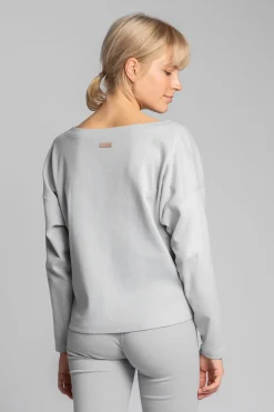 Online Bawełniana buza z dzianiny prążkowanej - popieata Odzież Casualowa|Bluzy