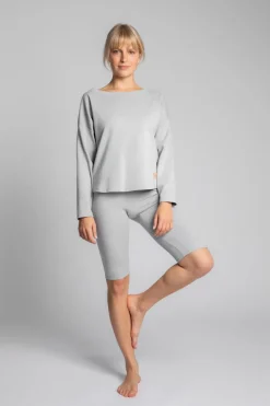 Online Bawełniana buza z dzianiny prążkowanej - popieata Odzież Casualowa|Bluzy
