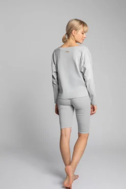 Online Bawełniana buza z dzianiny prążkowanej - popieata Odzież Casualowa|Bluzy