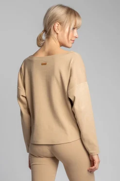 Hot Bawełniana buza z dzianiny prążkowanej - cappuccino Odzież Casualowa|Bluzy