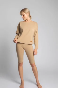 Hot Bawełniana buza z dzianiny prążkowanej - cappuccino Odzież Casualowa|Bluzy