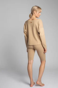 Hot Bawełniana buza z dzianiny prążkowanej - cappuccino Odzież Casualowa|Bluzy