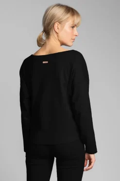 Bawełniana bluza z dzianiny prążkowanej - czarna Odzież Casualowa|Bluzy
