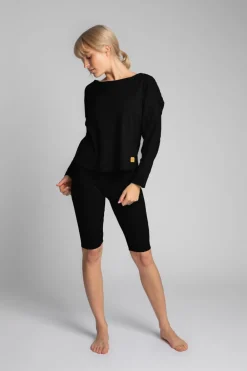 Bawełniana bluza z dzianiny prążkowanej - czarna Odzież Casualowa|Bluzy