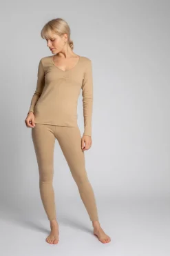 Outlet Bawełniana buzka z długii rękawai - cappuccino Odzież Casualowa|Bluzki