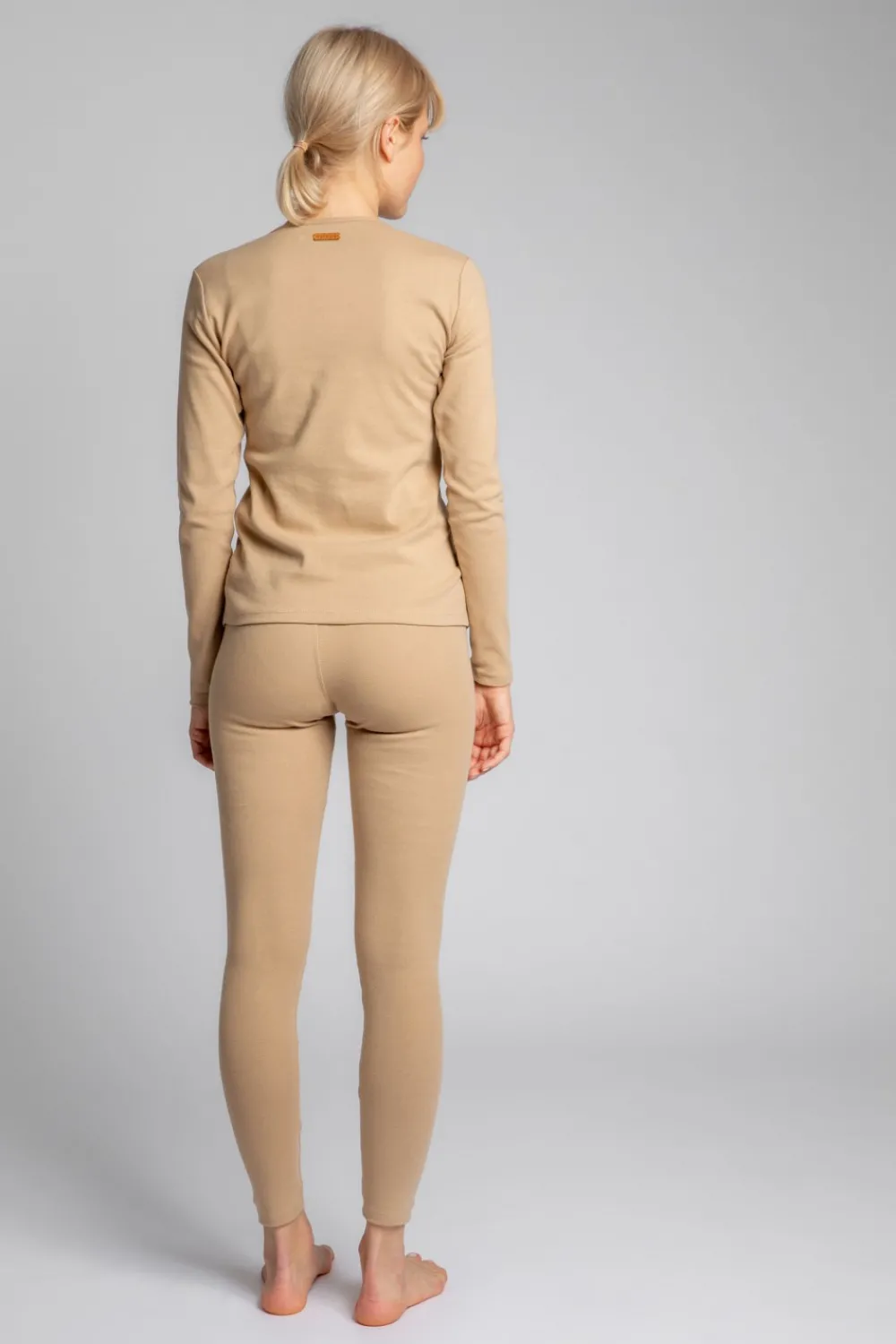 Outlet Bawełniana buzka z długii rękawai - cappuccino Odzież Casualowa|Bluzki