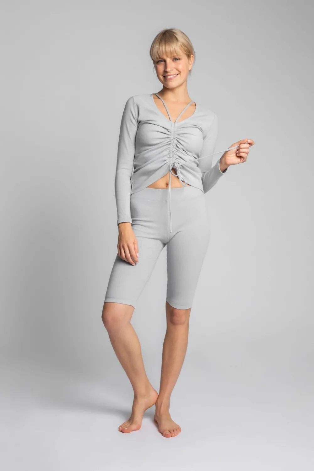 Clearance Bawełniana buzka z dzianiny prążkowanej - popieata Odzież Casualowa|Bluzki