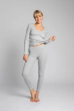 Bawełniane egginy z dzianiny prążkowanej - popieaty Legginsy|Odzież Casualowa