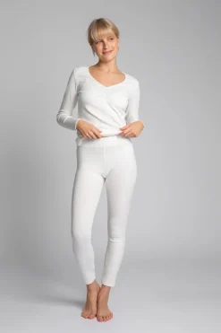 Hot Bawełniane egginy z dzianiny prążkowanej - ecru Legginsy|Odzież Casualowa