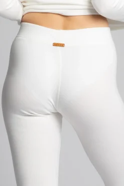 Hot Bawełniane egginy z dzianiny prążkowanej - ecru Legginsy|Odzież Casualowa