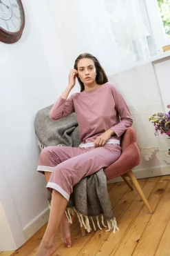 Discount Bawełniany kopet piżay z koronką - wrzoowy Piżamy|Komplety