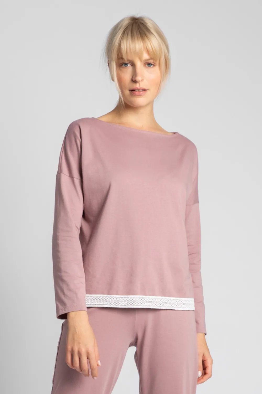 Discount Bawełniany kopet piżay z koronką - wrzoowy Piżamy|Komplety