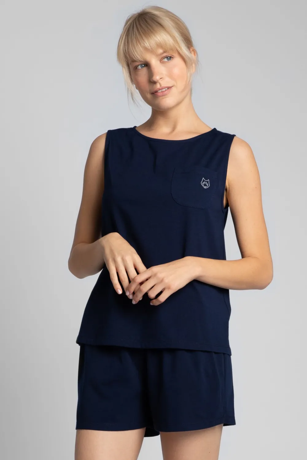 Clearance Bawełniany top do pania bez rękawów - granatowy Piżamy