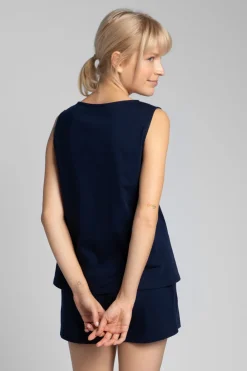 Clearance Bawełniany top do pania bez rękawów - granatowy Piżamy