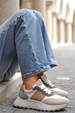 Clearance Beżowe tenisówki na platformie Yarky - biało-beżowe Sneakersy