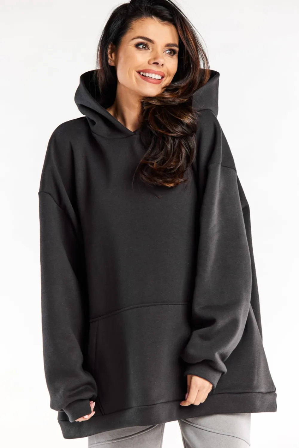 Sale Bluza damska oversize z kapturem - grafitowa Dobry Skład|Odzież Casualowa