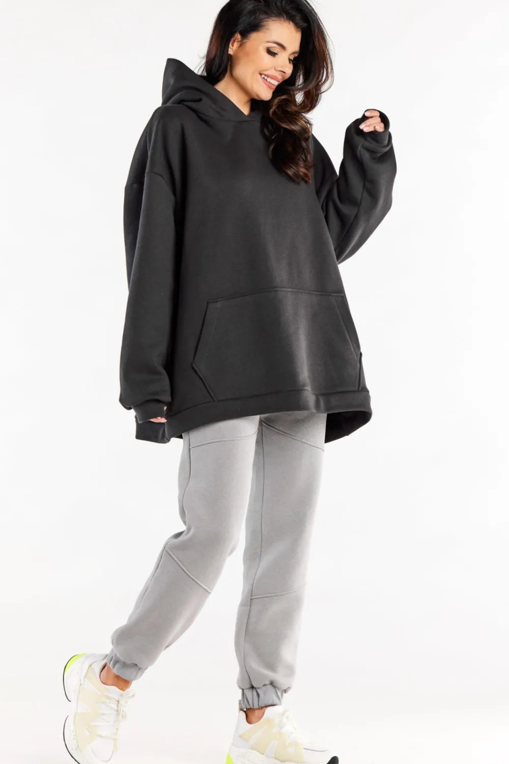Sale Bluza damska oversize z kapturem - grafitowa Dobry Skład|Odzież Casualowa