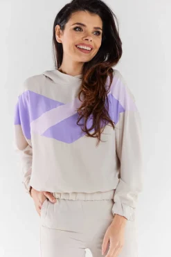 Hot Buza daka z kapture - beżowo-fioetowa Odzież Casualowa|Bluzy