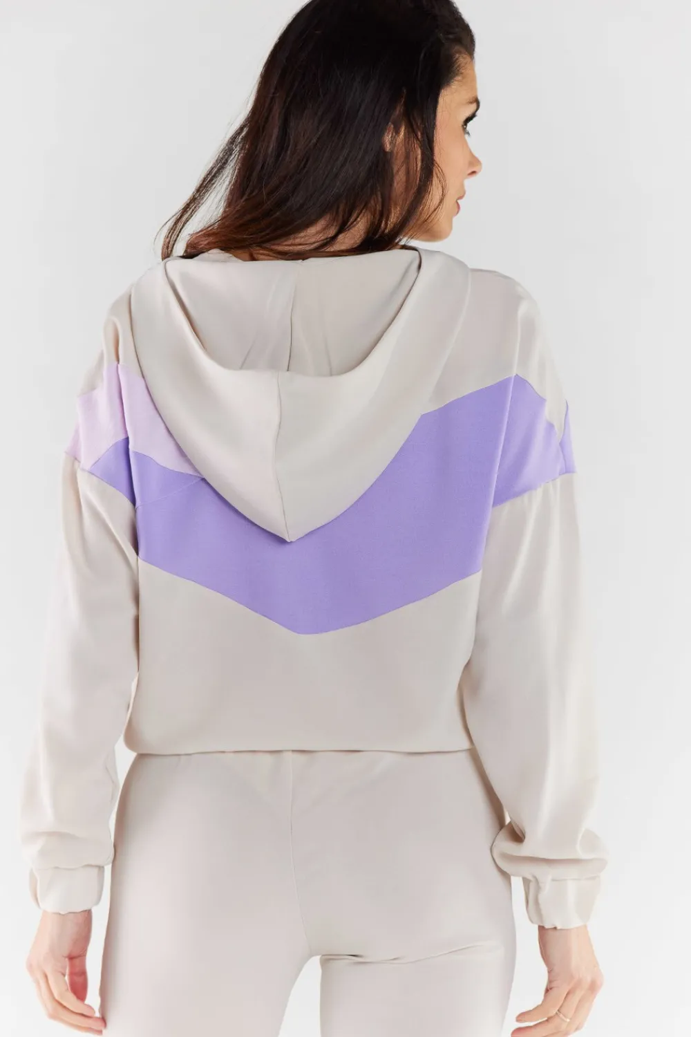 Hot Buza daka z kapture - beżowo-fioetowa Odzież Casualowa|Bluzy