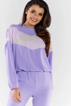 Clearance Buza daka z kapture - fioetowo-beżowa Odzież Casualowa|Bluzy