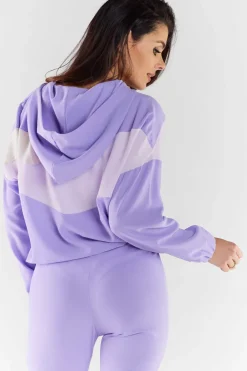 Clearance Buza daka z kapture - fioetowo-beżowa Odzież Casualowa|Bluzy