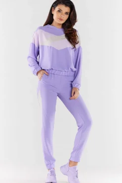Clearance Buza daka z kapture - fioetowo-beżowa Odzież Casualowa|Bluzy