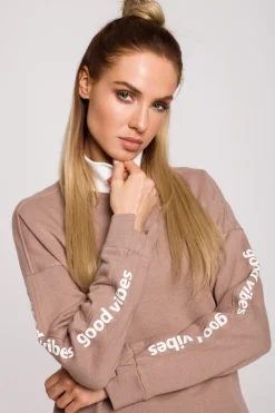 Online Buza daka z ogo good vibe - cappuccino Odzież Casualowa|Bluzy