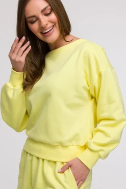 Best Buza daka z otwartyi pecai - cytrynowa Odzież Casualowa|Bluzy